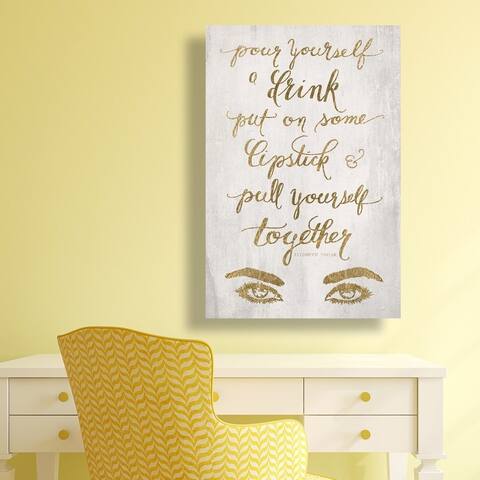 Oliver Gal 'Put On Some Lipstick GOLD' Typography and Quotes Wall Art Canvas Print - Gold, White