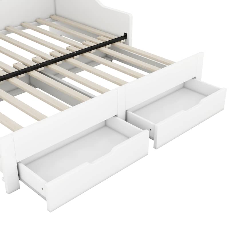 Expandable Twin to King Daybed with Storage, USB Charging Station, Bookcases, and Drawers, Durable Pine Wood Frame