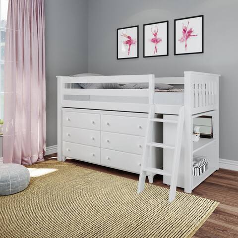 Plank and Beam Twin Size Storage Loft Bed with Dresser and Bookcase