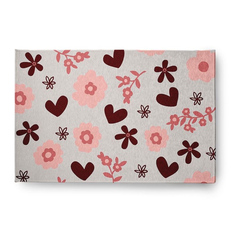 Flowery Love Valentines Chenille Indoor/Outdoor Rug - Grey - 4' x 6'