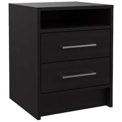 Wood 2-Drawer Nightstand with Shelf and Metal Accents