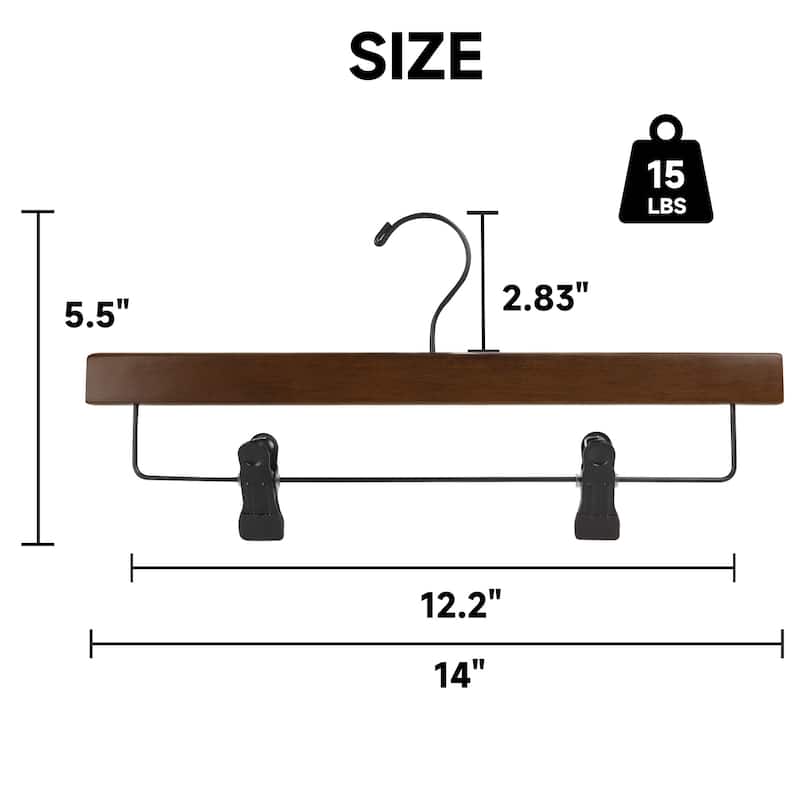 BP4U Premium Wooden Pants Hangers with Adjustable Clips, Solid Wood Skirt Hangers for Jeans, Slacks, Dresses