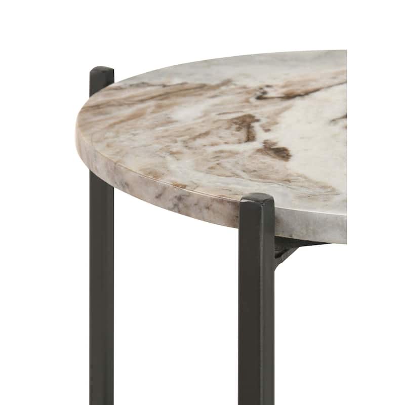 17.5 in. Gunmetal and Brown Round Faux Marble End Table, Sturdy Build End Side Table for Living Rooms
