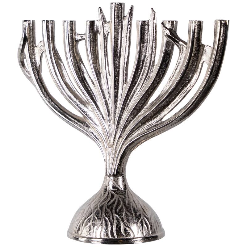Textured Tree Branch Textured Metal Hanukkah Menorah - 15.5" - Nickle Silver