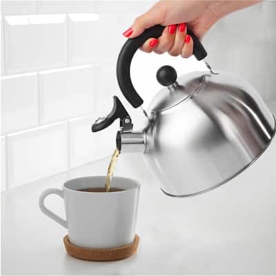 Bene Casa traditional, 2.5-quart stainless-steel whistling tea kettle, removable lid, stovetop kettle