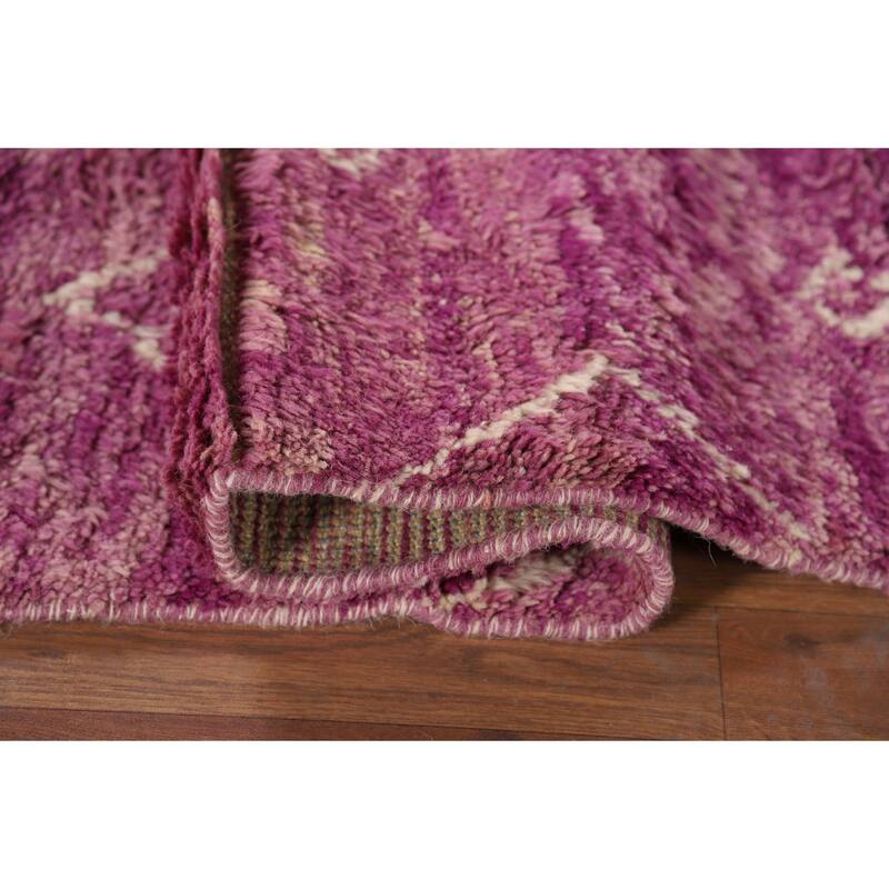 Purple Plush Geometric Moroccan Oriental Rug Handmade Wool Carpet - 2'11" x 5'7"