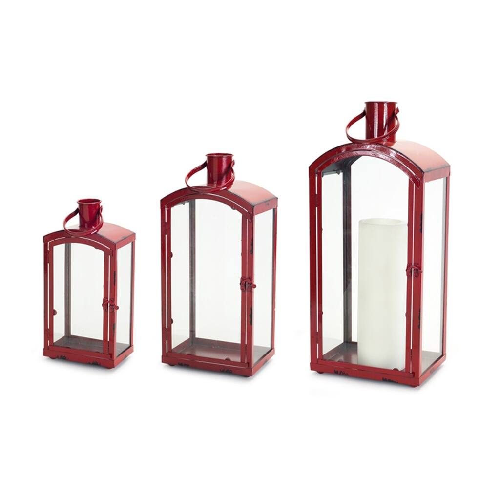 Set of 3 Red Candle Lanterns 25" - Overstock - 35237080
