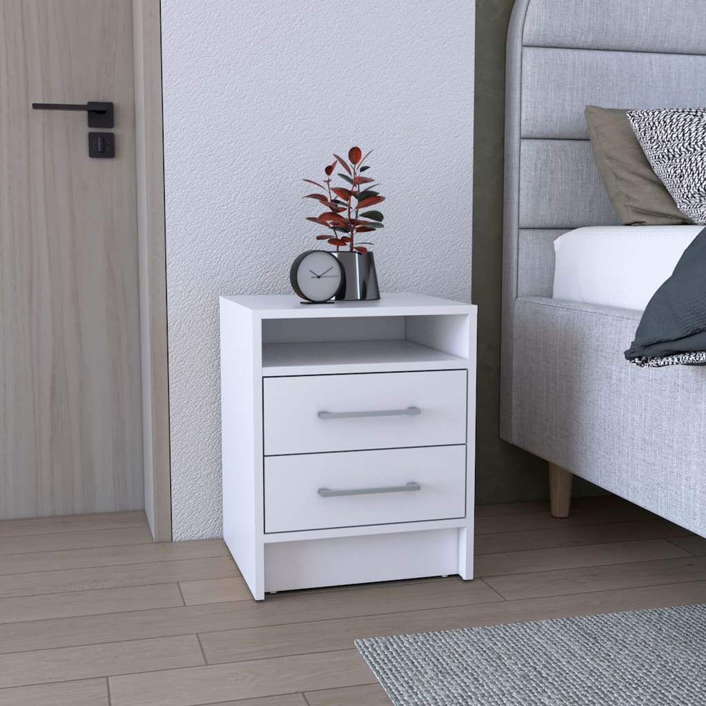 24-Inch Two-Drawer Nightstand with Open Shelf, White