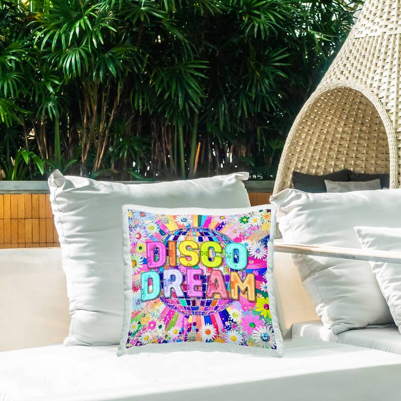 Stupell Vivid Disco Dream with Daisies Printed Outdoor Throw Pillow Design by Jess Stempel