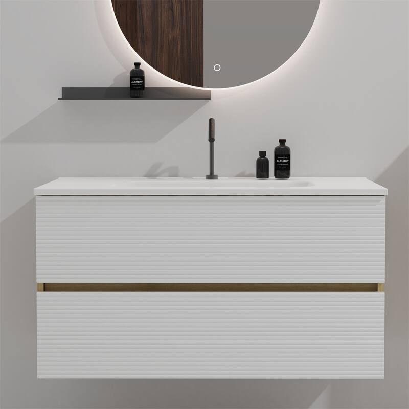 24"/30"/36" Wall Mounted Bathroom Vanity w/ Ceramic Sink with Overflow - 36in