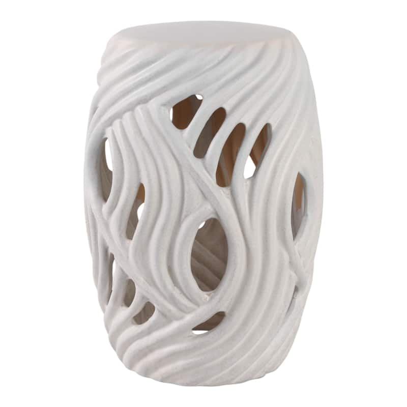 Ceramic Garden Stool Openwork Wave Design for Home Office - 19" White