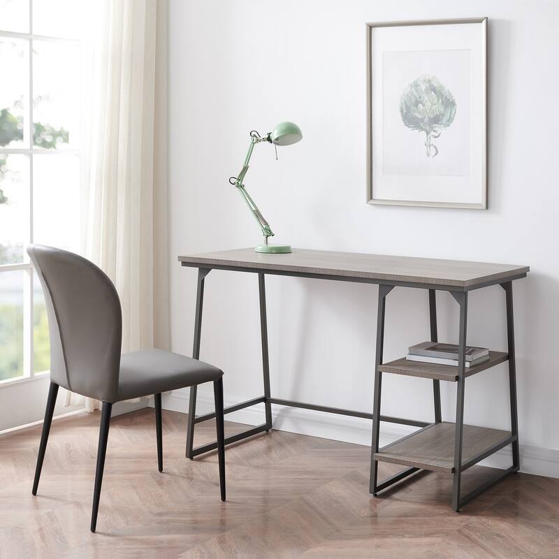 Home Office Desk with Stepped Shelf - Wood & Iron Desk, 48" L x 24" W