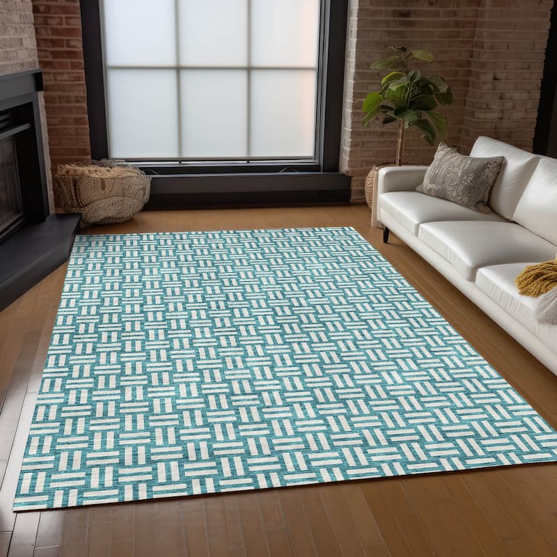 Machine Washable Indoor/ Outdoor Chantille Contempory Crosshatch Rug