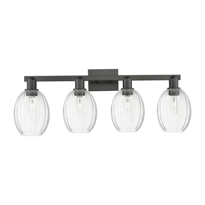 Innovations Lighting Downtown Urban - Preston - 4 Light 36" Bell Shade Bath Vanity Light - Clear/Matte Black