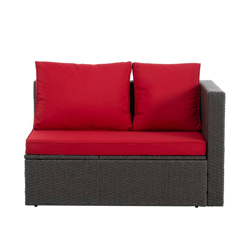 Outdoor 7-Piece PE Wicker Furniture Set with Lounger Sofa, Coffee Table, and Ottomans, Conversation Set for Patio Pool