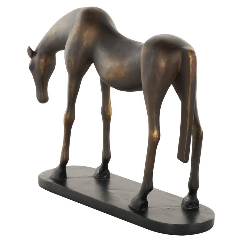 Bronze Polystone Horse Decorative Sculpture with Brushed Gold Accents and Black Oval Base