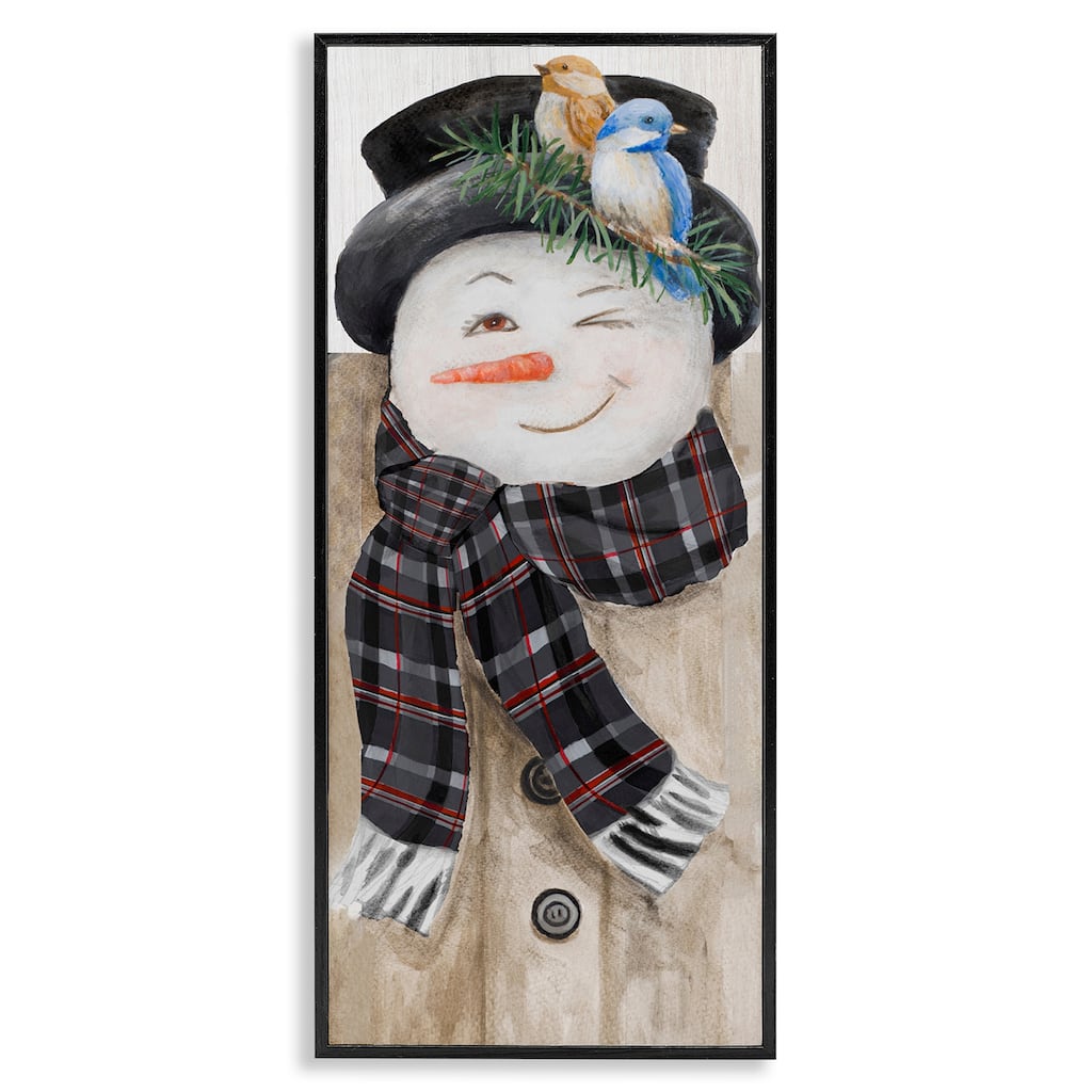 Stupell Snowman Wink Winter Birds Rustic Plaid Scarf Framed Wall Art - Multi-Color