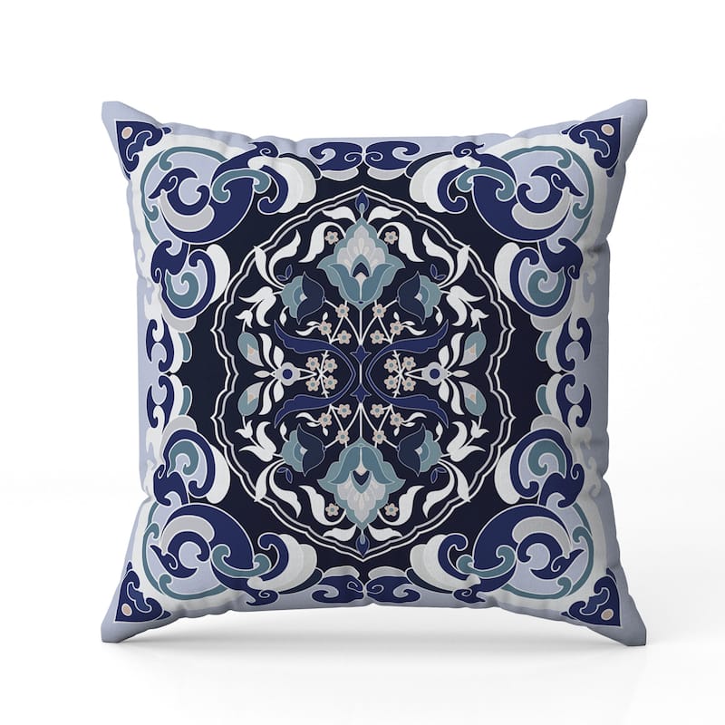 Soft Square Escape Faux Suede Reversible Throw Pillow Blue and White