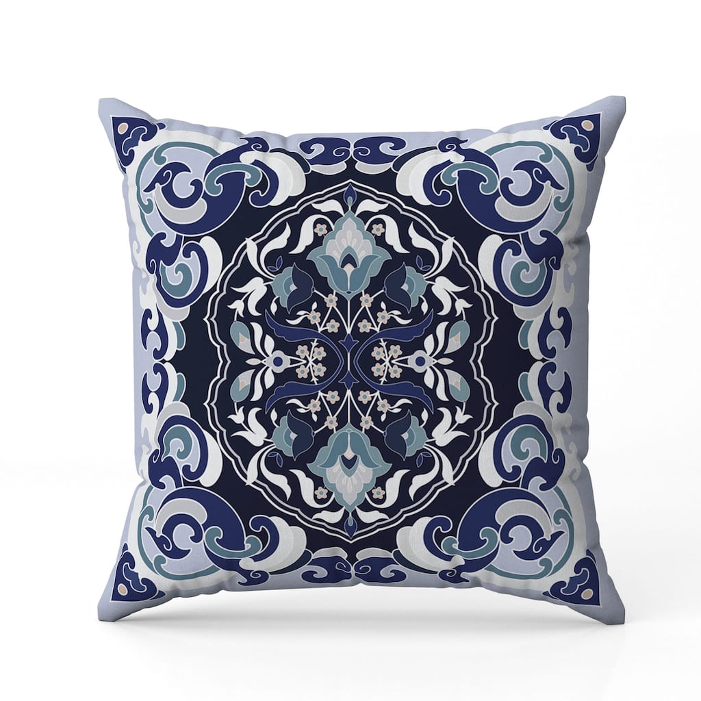 Soft Square Escape Indoor/Outdoor Reversible Throw Pillow Blue and White