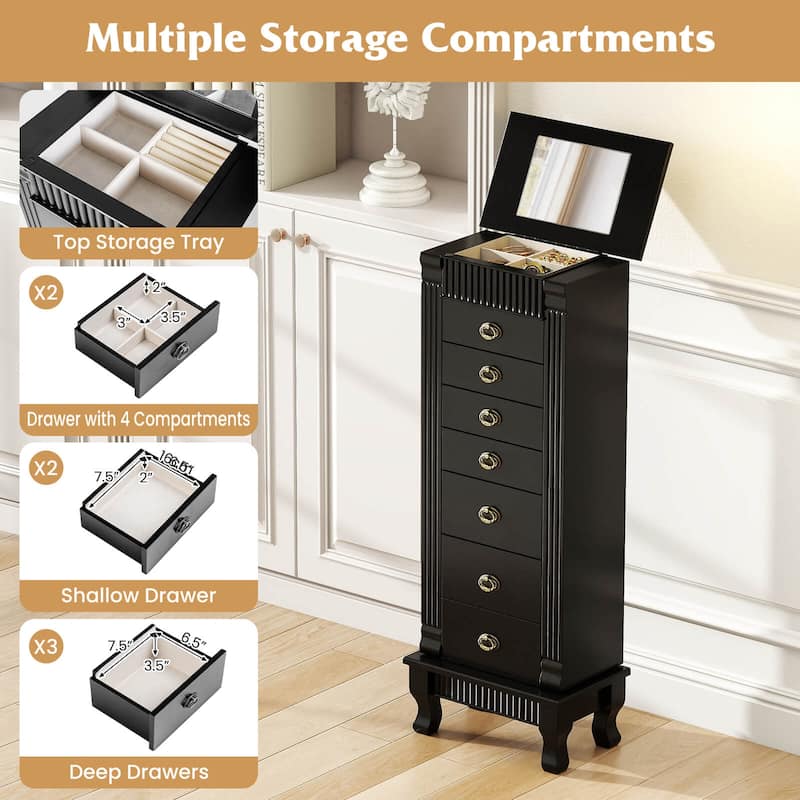 Costway Jewelry Cabinet Armoire Box Storage Chest Stand Organizer Wood - See Details