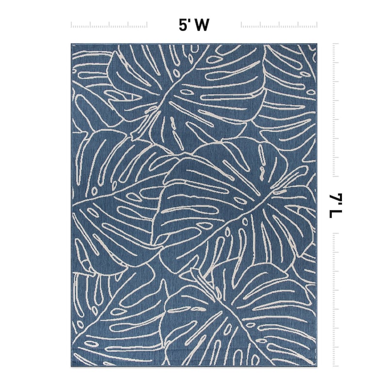 World Rug Gallery Contemporary Tropical Leaves Indoor/Outdoor Area Rug