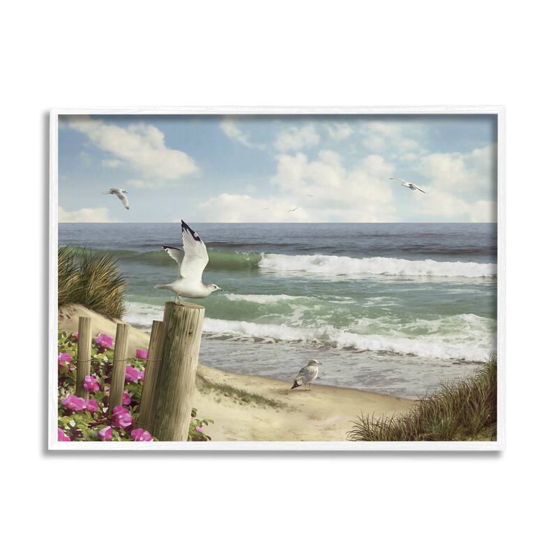 Stupell Endless Seas Beach Seagulls Framed Giclee Art by Alan Giana - 20 x 16 - White
