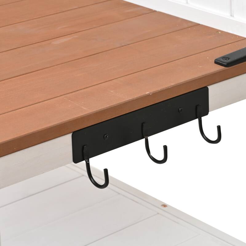 Potting Bench with Hutch, 50.2" Solid Fir Wood Garden Workstation, 2 Shelves, 2 Cabinets, 3 Side Hooks, Outdoor Planting Table