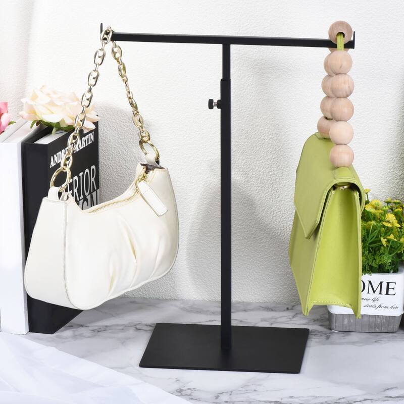 Purse Display Stand T Shaped Metal Adjustable Handbag Rack - Black