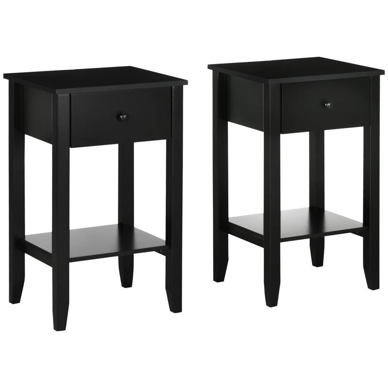 2-tier Modern Side Table with Drawer and Bottom Shelf