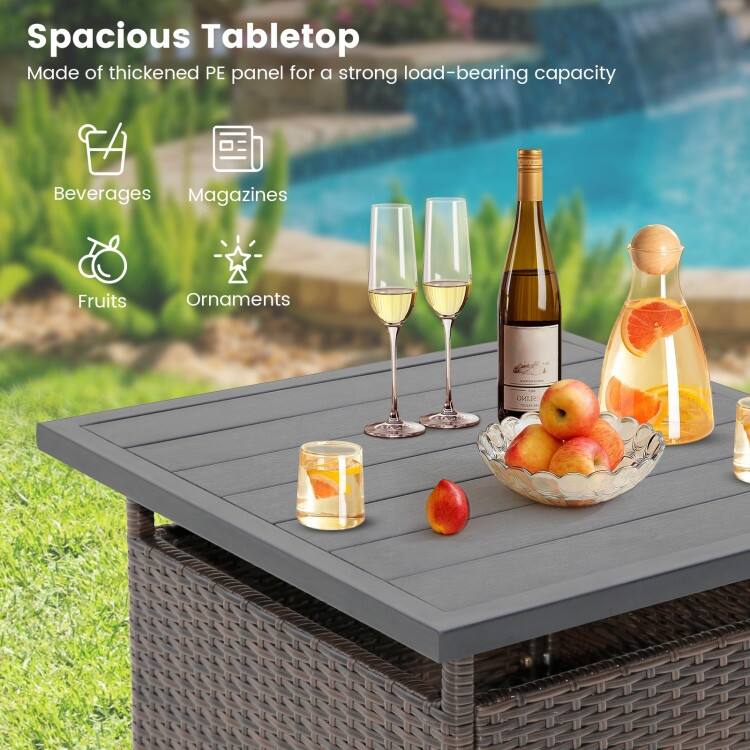 Patio Square Wicker Side Table with Umbrella Hole for Yard Garden Poolside - 22"x 22"x 18.5”(L x W x H)