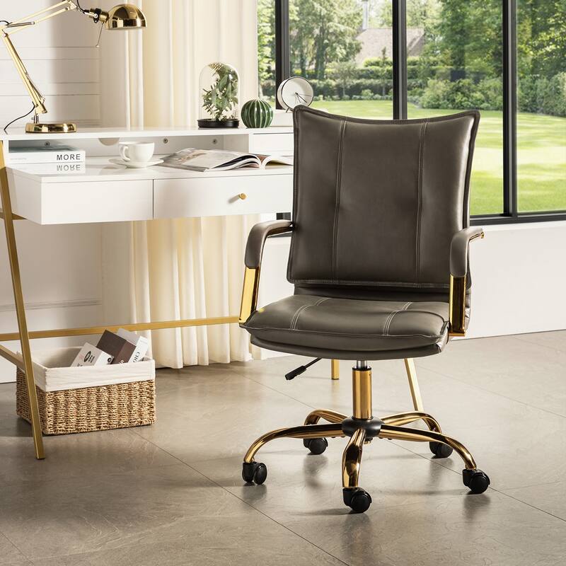 Zarina Modern Faux Leather Swivel Office Desk Chair with Height-adjustable by HULALA HOME - GREY