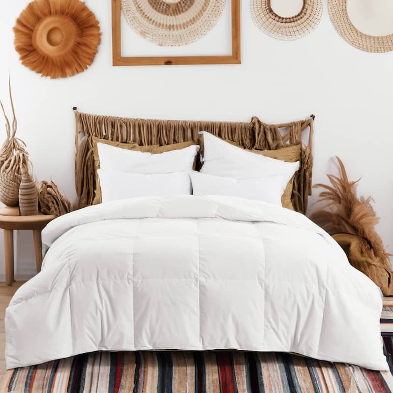 Highland Feather Summer Lightweight Airy White Goose Down Comforter - Tencel Organic Cotton Shell - Full - 600 Loft