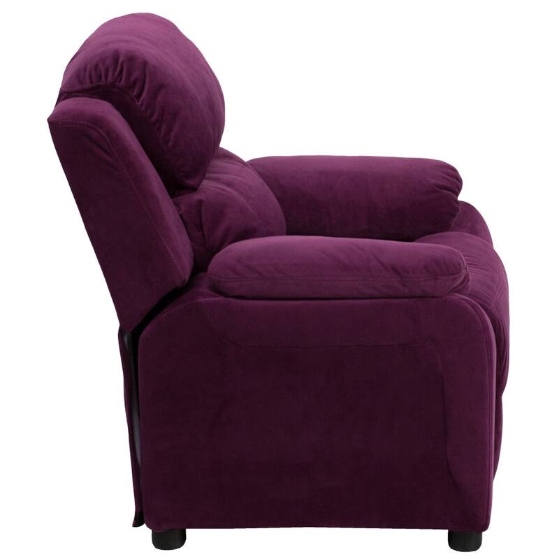 Deluxe Padded Contemporary Kids Recliner with Storage Arms