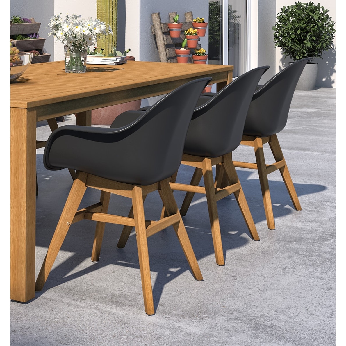 Amazonia Jade 4-Piece Outdoor Patio Dining Chairs Set - 4pc Black Arm Chair With-image