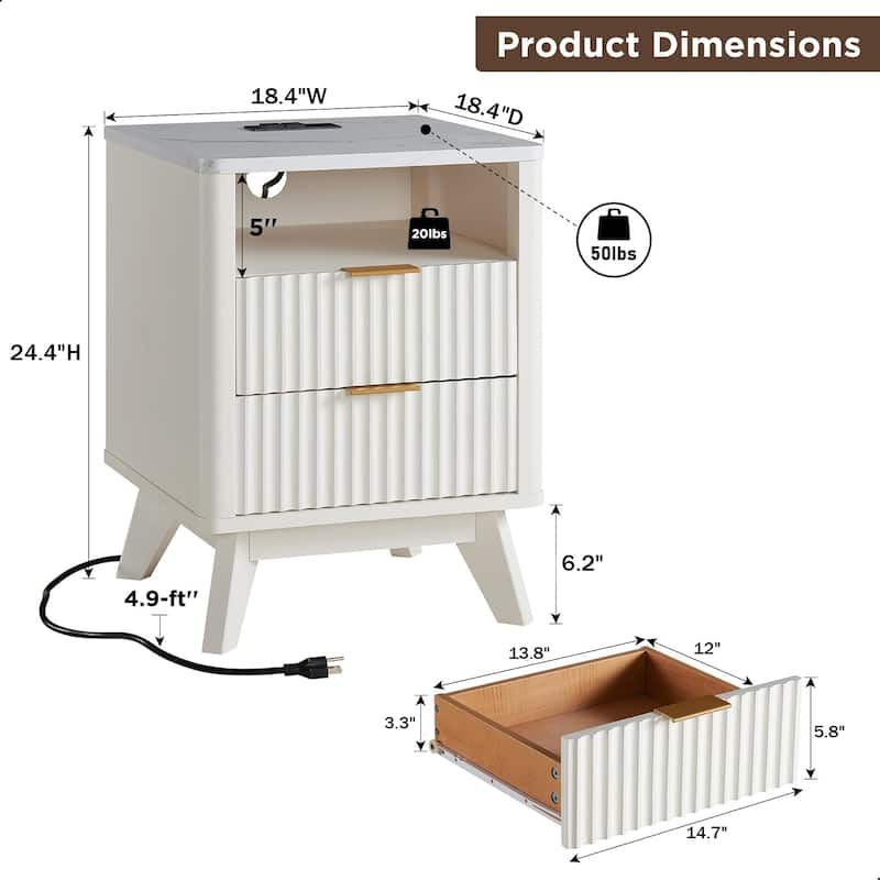 Modern Minimalist Side Table, Fluted Nighstand End Table for Bedroom