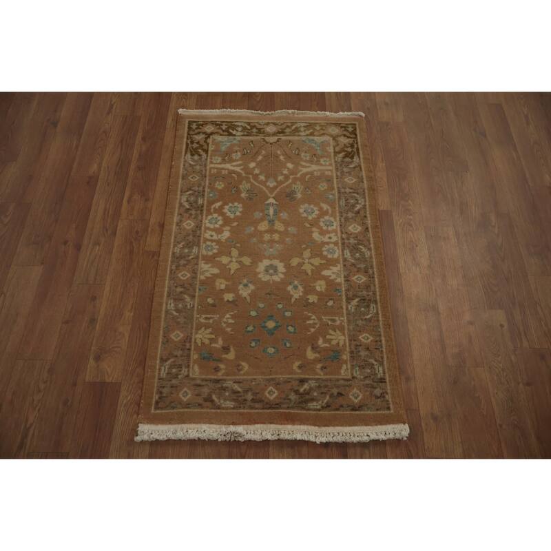 Hand Knotted Oriental 100% Wool Carpet Traditional All-Over Brown Ziegler Area Rug - 3' 1'' X 2' 0''