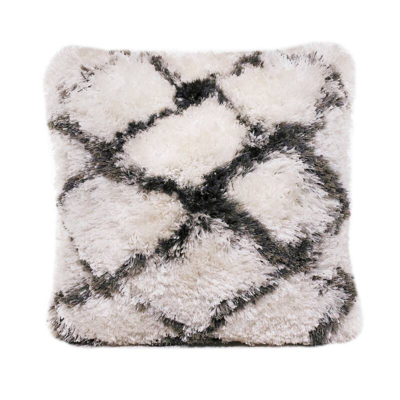 Handwoven Diamond Shag Throw Pillow Cover - 20" - White and Black