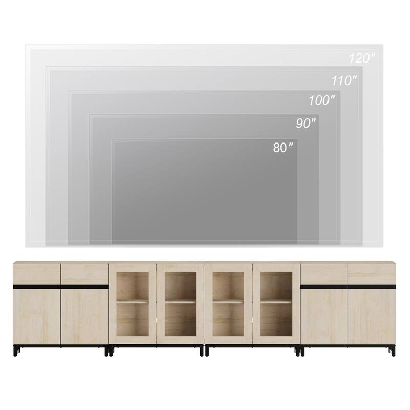 4-in-1 TV Stand for 120" TVs, Entertainment Center with Glass Doors & Metal Legs
