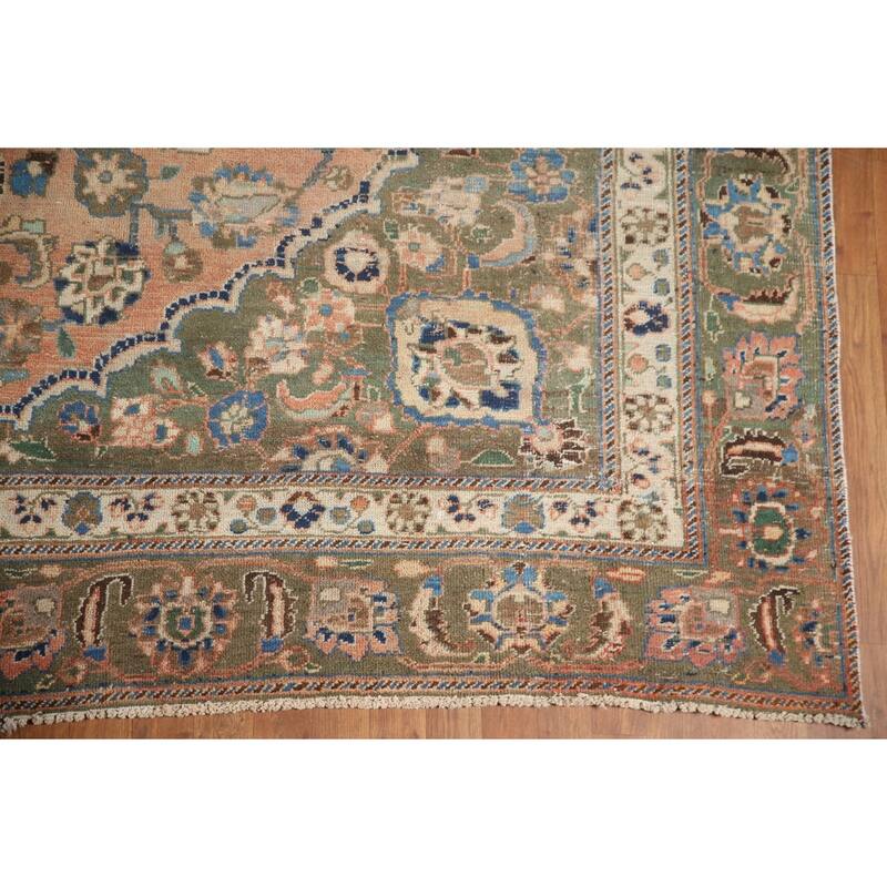 Hand Knotted Oriental 100% Wool Carpet Traditional Floral Coral Mashad Area Rug - 11' 4'' X 10' 3''