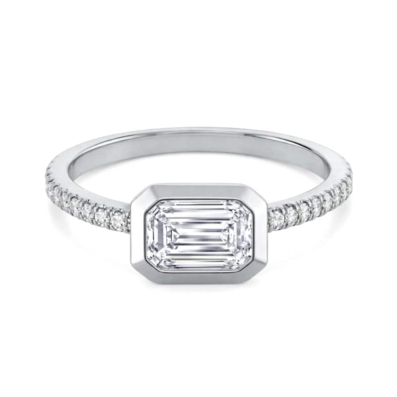 Auriya 14K Gold Bezel Emerald Diamond Engagement Ring 1.00 - 5.00ct. tw. (F-G, VS) - 4.00 carats - 4 - White