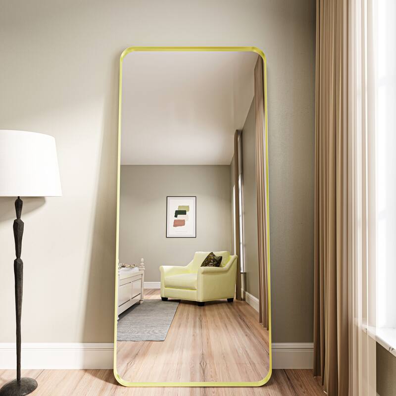 Organnice Rectangular Aluminum Framed Modern Rounded Wall Mount Mirror
