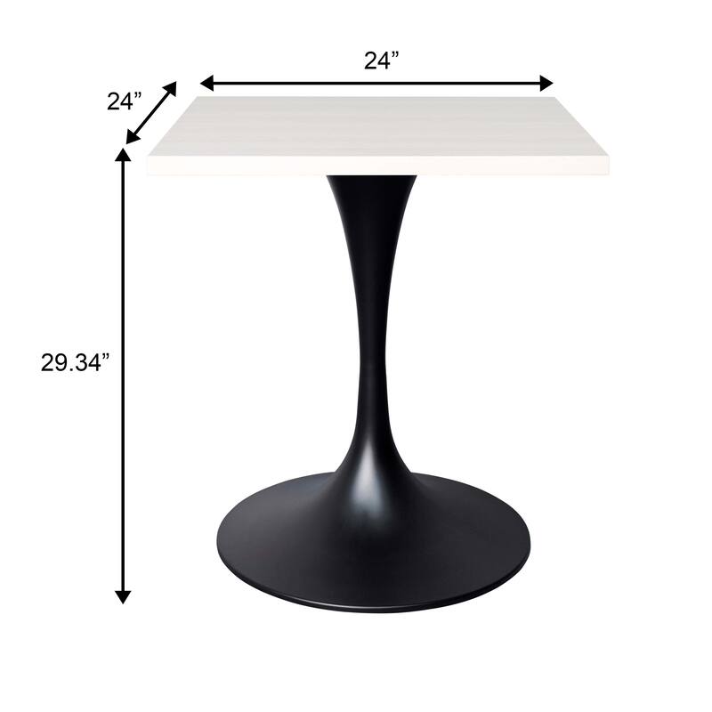 Verve 24 in. Wide Dining Table Square MDF Wood Tabletop in Black Stainless Steel Pedestal Base Accent Kitchen Table