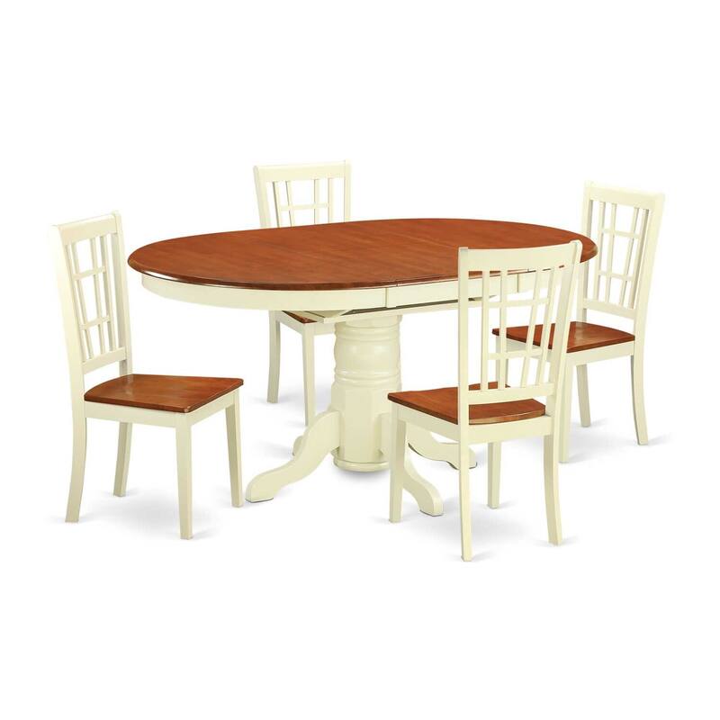 5 Piece Dinette Set - Oval Dining Table & 4 Chairs - Kitchen Table Set - 42x60 Inch - Buttermilk & Cherry Finish
