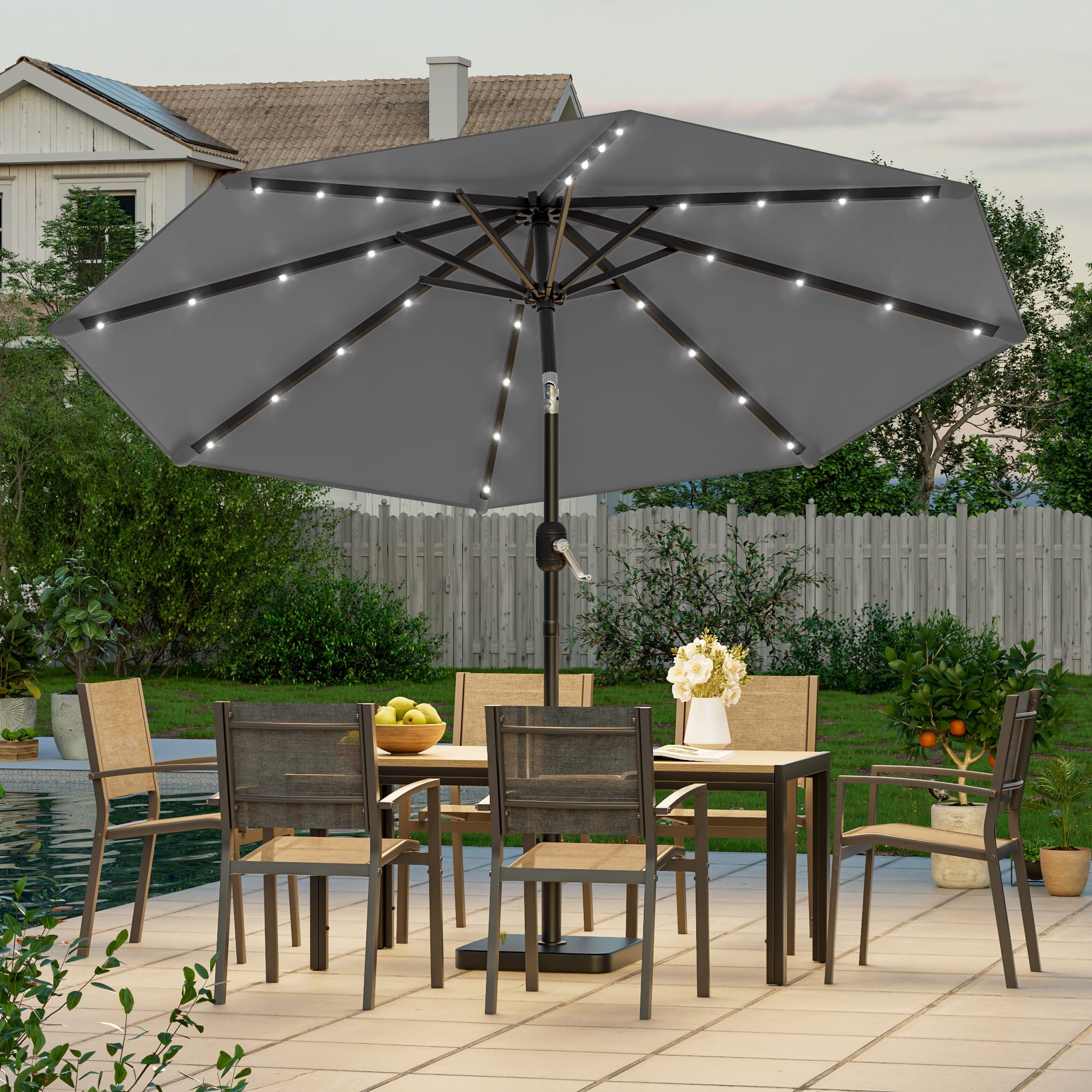 cheap 9 ft patio umbrella with table PALMAS 15 X Double Sided Twin for Outdoor Patio, Lime Green Weather Protection SANLUCE 9 ft. Round Patio