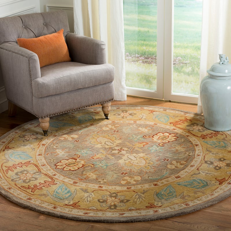 SAFAVIEH Handmade Anatolia Celyne Traditional Oriental Hand-spun Wool Rug - 6' Round - Brown/Camel