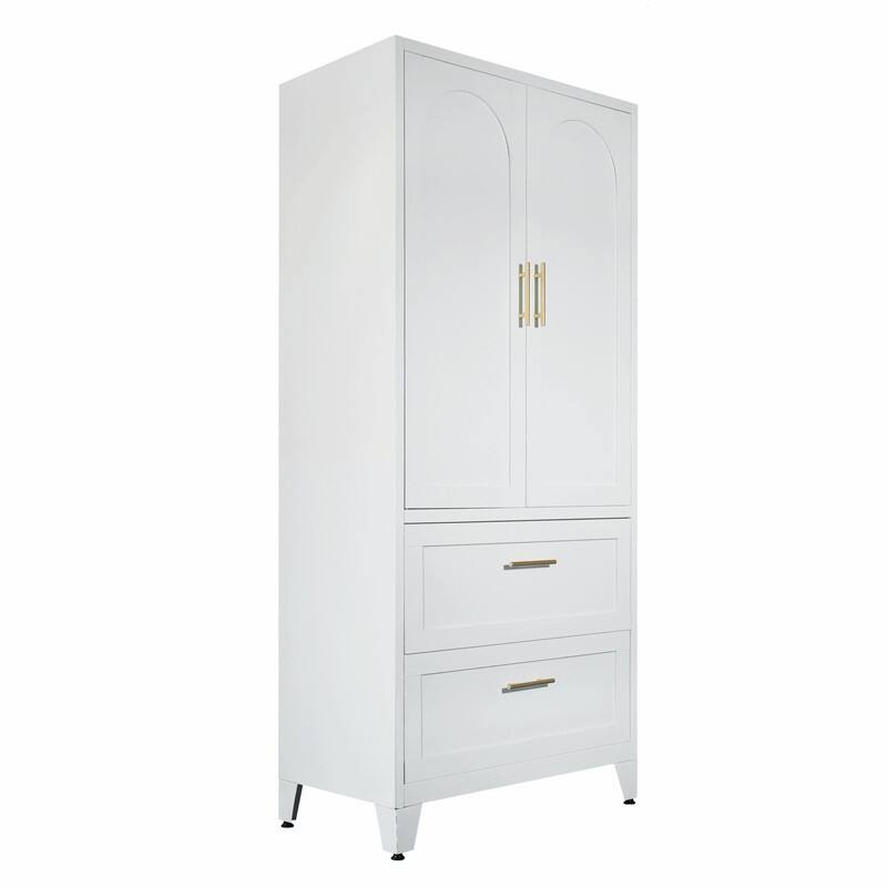71" Tall Metal Wardrobe Cabinet with 2 Drawers, Hanging Rod, and 2 Doors, Wardrobe Closet with Shelf