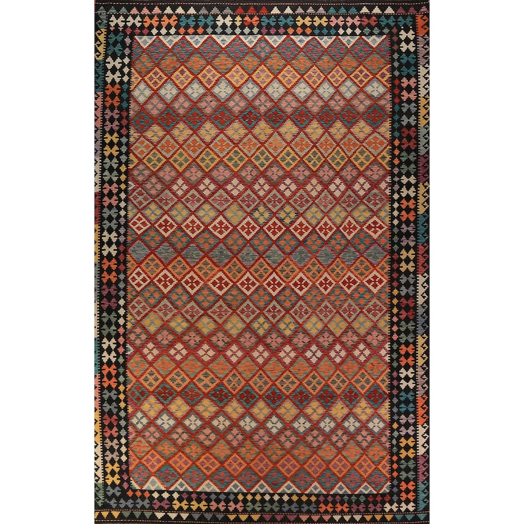 Ll-Over Trellis Kilim Oriental Large Rug Handmade Wool Carpet - 10'1"x 16'0"