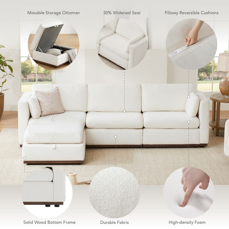 Mia L-Shape Fabric Wood Base Oversized Modular Sectional Sofa