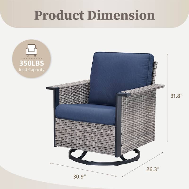 Pocassy Outdoor Wicker 2-Piece Swivel Chair with Cushion