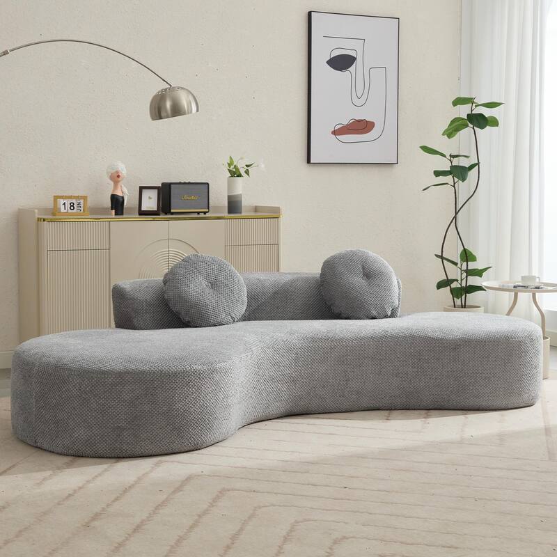 105.5" Curved Sofa, Modern Living Room Upholstered Sofa with 2 Throw Pillows, Leisure Cloud Couch for Apartment, Office